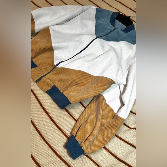 Colour Block Zipper Placket Hooded Corduroy Jacket | Size Small - Picture 2 of 4